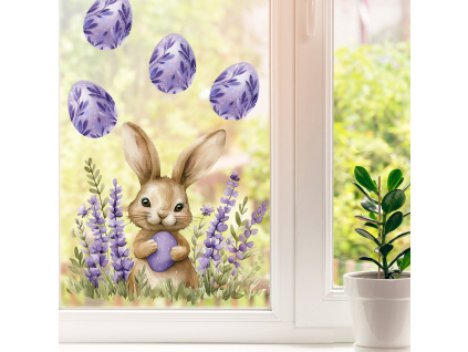 Samolepka na okno - Levandulový zajíček