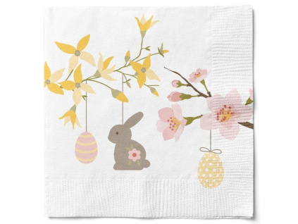 Velikonoční ubrousky se zajíčkem a kvítky - 20ks
