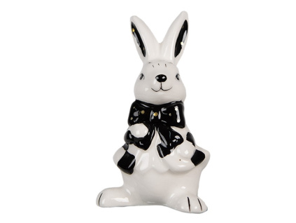Keramická figurka - zajíček s černou mašlí, 9 cm
