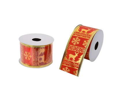 Vánoční červená stuha - zimní motivy, 5 cm x 2,7 m