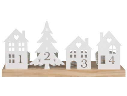 Adventní svícen s kovovými dekoracemi a čísly bílý 28 x 7 x 13 cm