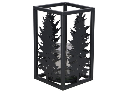 Kovová lucerna s motivem stromu - černá, 14x25 cm