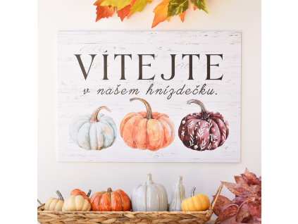 Cedulka - Vítejte v našem hnízdečku (s dýněmi)