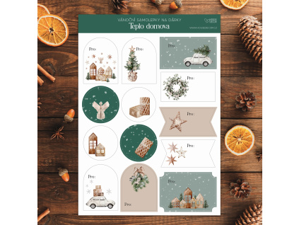 Vánoční samolepky na dárky - kolekce Teplo domova