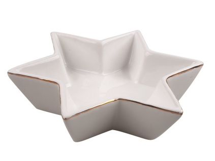 Dekorace hvězda z porcelánu se zlatým okrajem 14 x 16 x 4 cm