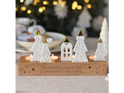 Adventní svícen - Vánoční dar s domečkem a stromky