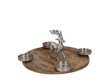 Adventní svícen s jelenem - dřevo, kov