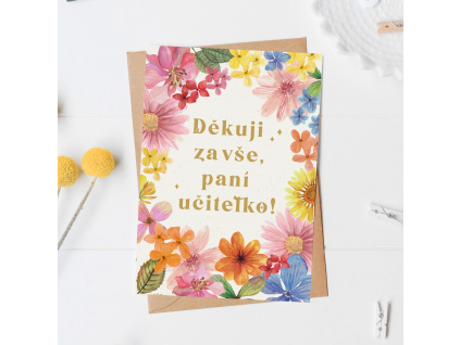 Přání s obálkou Barevná louka - Děkuji za vše!