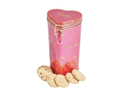 Cartwright & Butler - With Love Heart Gift Tin Sušenky s kousky jahod a bílé čokolády v plechové dóze, 150 g