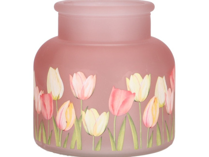 Skleněná váza Tulips, průměr 12 cm, výška 12,5 cm, růžová