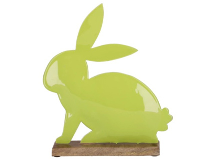 Kovový zajíc Glenn na podstavci, délka 15 cm, výška 18,5 cm, světle zelený