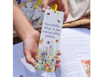 Dřevěná záložka Barevná louka - Paní učitelce