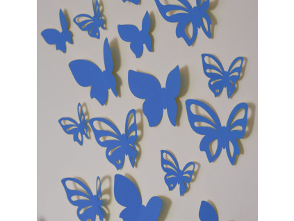 3D motýl - modrý (Varianta 3D motýl - modrý 3 kompletní sety (24 ks motýlů) Set)