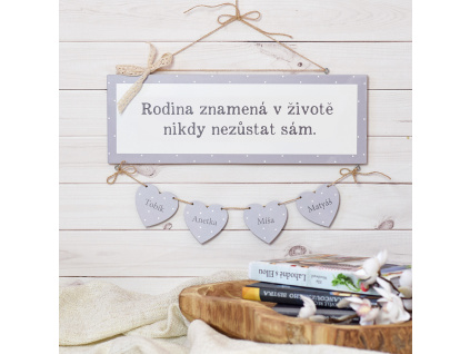 Cedulka - rodina se srdíčky - šedá (Varianta Cedulka - rodina se srdíčky - šedá 4 srdce ks)