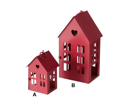 Kovová lucerna - červené domečky, 2 druhy (Varianta Kovová lucerna - červené domečky, 2 druhy B)