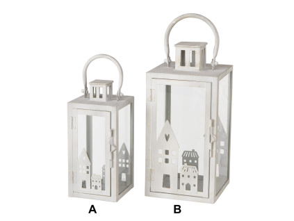 Bílá lucerna s domečky - 2 velikosti (Varianta Bílá lucerna s domečky - 2 velikosti B)