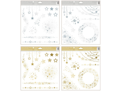 Okenní fólie z lesklé fólie 30 x 33,5 cm - zlaté/stříbrné motivy hvězdiček D (Varianta Okenní fólie z lesklé fólie 30 x 33,5 cm - zlaté/stříbrné motivy hvězdiček D)
