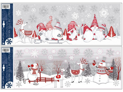 Okenní fólie skřítci a sněhuláci s glitrem 21 x 59,5 cm (Varianta Okenní fólie skřítci a sněhuláci s glitrem 21 x 59,5 cm B)