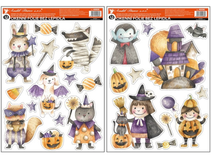 Okenní fólie čarodějky s glitrem 29 x 41 cm (Varianta Okenní fólie čarodějky s glitrem 29 x 41 cm B)