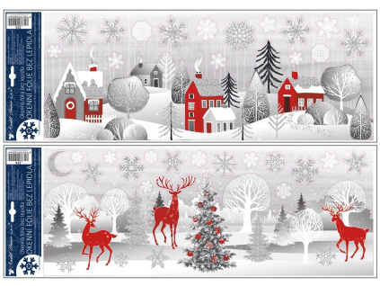 Okenní fólie domky a les s glitrem 21 x 59,5 cm (Varianta Okenní fólie domky a les s glitrem 21 x 59,5 cm B)