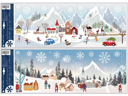 Okenní fólie zimní vesnička s glitrem 21 x 59,5 cm (Varianta Okenní fólie zimní vesnička s glitrem 21 x 59,5 cm A)