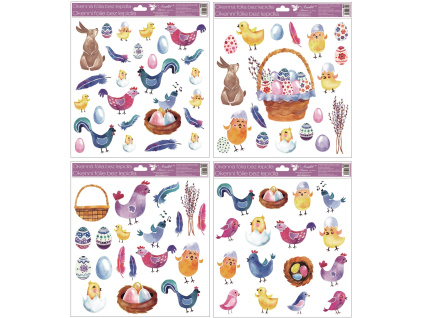 Velikonoční okenní fólie - modré a růžové slepičky, 30x33,5 cm (Varianta Velikonoční okenní fólie - modré a růžové slepičky, 30x33,5 cm D)