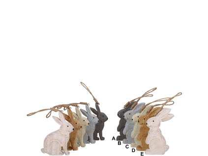 Dřevěný králíček na zavěšení - 5 barev, 7 x 12,5 cm (Varianta Dřevěný králíček na zavěšení - 5 barev, 7 x 12,5 cm E)