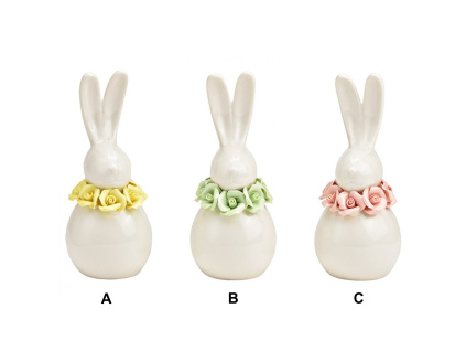 Porcelánový zajíček s květinami - 3 barvy,  8x17x7cm (Varianta Porcelánový zajíček s květinami - 3 barvy,  8x17x7cm C)