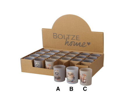 Skleněný svícen - lesní zvířátka, 3 motivy (Varianta Skleněný svícen - lesní zvířátka, 3 motivy C Varianta)