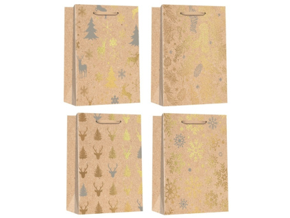 Taška kraftová vánoční se zlatou ražbou M 18 x 23 x 10 cm (Varianta Taška kraftová vánoční se zlatou ražbou M 18 x 23 x 10 cm D Varianta)