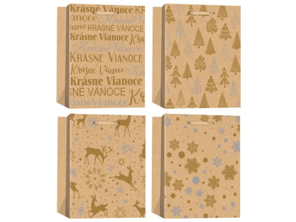 Taška kraftová vánoční se zlatou ražbou L 26 x 32 x 12 cm (Varianta Taška kraftová vánoční se zlatou ražbou L 26 x 32 x 12 cm D Varianta)