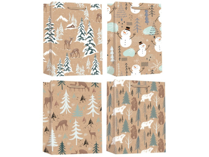 Taška papírová zimní se zlatou ražbou L 26 x 32 x 12 cm (Varianta Taška papírová zimní se zlatou ražbou L 26 x 32 x 12 cm D Varianta)