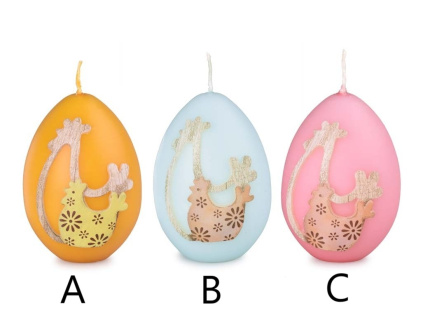 Vajíčko 80mm aplikace Slepička mix barev svíčka (Varianta Vajíčko 80mm aplikace Slepička mix barev svíčka C Varianta)