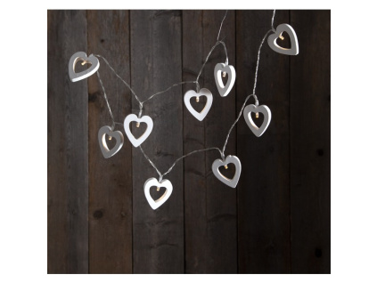 LED řetěz se dřevěnými srdíčky