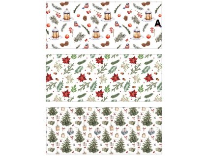 Balící papír barevný , lucerny, stromečky, vánoční růže 70g, 200x70cm (Varianta Balící papír barevný , lucerny, stromečky, vánoční růže 70g, 200x70cm C)