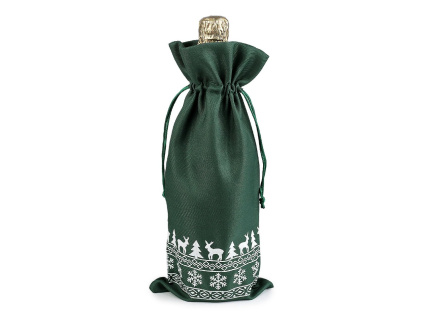 Vánoční dárkový pytlík na láhev 15x32 cm - zelená