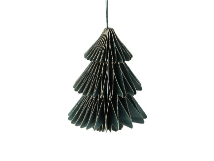 Papírová vánoční ozdoba na stromeček - stromek - zelená tmavá - zlatá