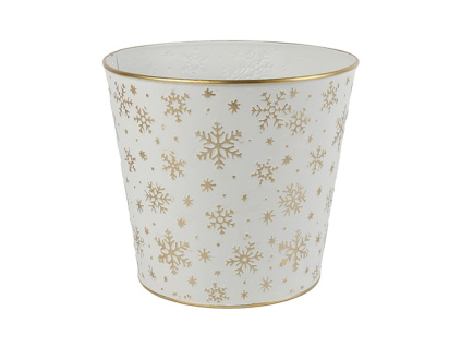 Květináč plechový 175x135x175mm klasik vločka, bílá, zlatá