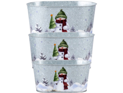 Květináč plechový oválný Sněhulák 3 ks