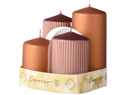 Emocio Sada 4ks Válec hladký + rýhovaný 65mm, Metal mat hnědý mix, svíčky