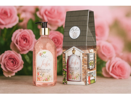 Sprchový gel 3v1 s extrakty šípku a růže v papírové krabičce ve tvaru domečku