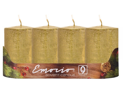 Emocio Válec 4ks 50x100mm Rustik Metal zlaté svíčky