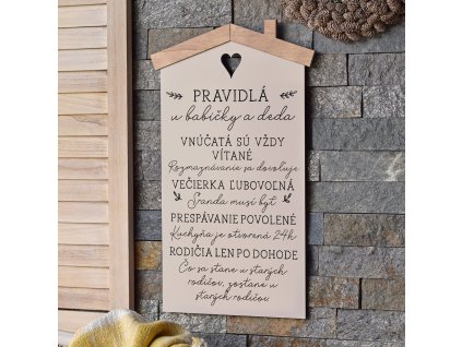 Dekorativní cedulka Pravidla u babičky a dědy - Slovenská verze