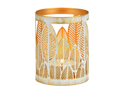 Svícen s motivem listů - zlatý - 10x13x10cm