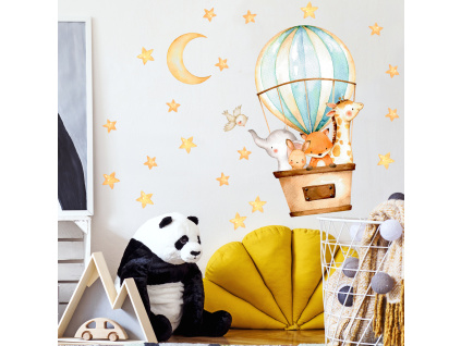 Samolepka na zeď - Balón a zvířátka