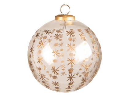 Transparentní skleněná baňka se zlatými vločkami