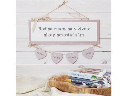 Cedulka - rodina se srdíčky - béžová SK