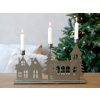 Kovový svícen na 3 svíčky, domečky - 24x40x7.5 cm