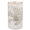 Svítící skleněný válec s horami – šedý, 12,8 x 7,5 cm, studená bílá, 10 LED, časovač