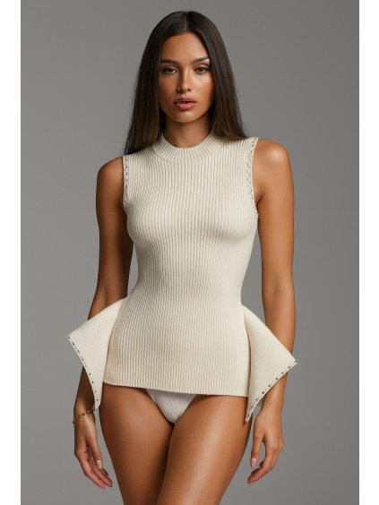 top en maille sans manches coupe structuree beige 68ba96d10f719